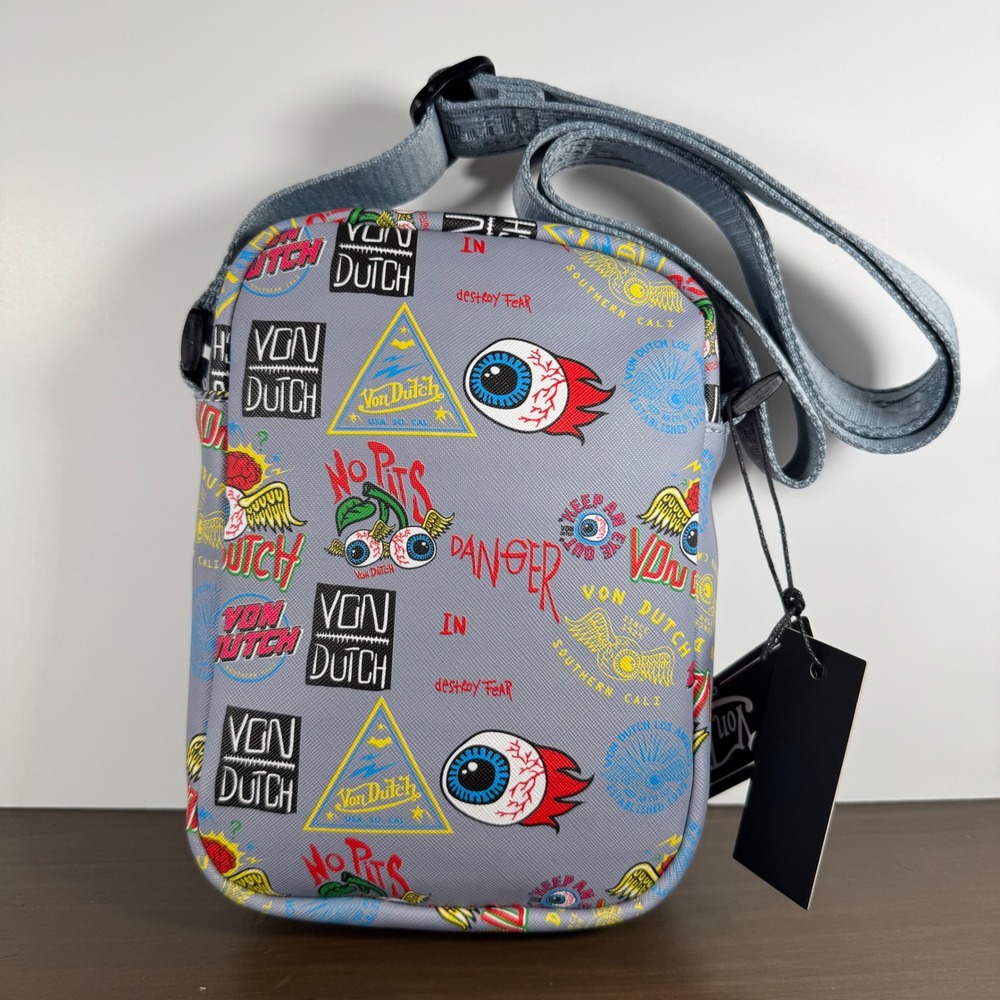 Von Dutch Crossbody Bag Vintage Y2K Graphic Grey OS VDCB-004 New With Tags Rare - Picture 5 of 15